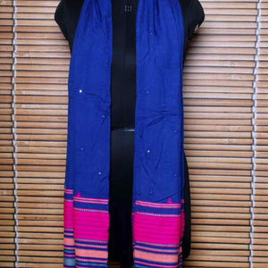 Blue Handloom Kala Cotton Bhujodi Stole with Mirror - SSEthnics