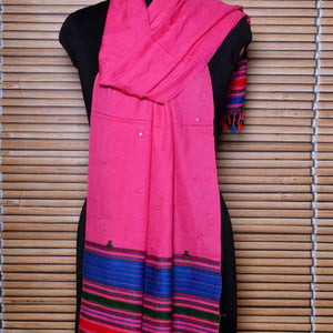 Pink Handloom Kala Cotton Bhujodi Stole with Mirror - SSEthnics