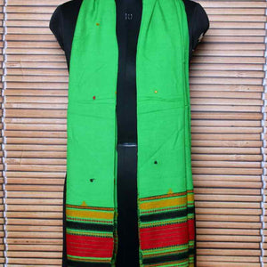 Green Handloom Kala Cotton Bhujodi Stole with Mirror - SSEthnics