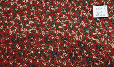 Red Kalamkari Inspired Screen Print Fabric - SSEthnics
