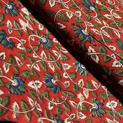 Red Kalamkari Inspired Screen Print Fabric - SSEthnics