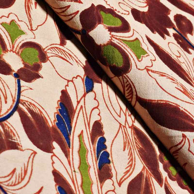 Cream Kalamkari Inspired Screen Print Fabric - SSEthnics
