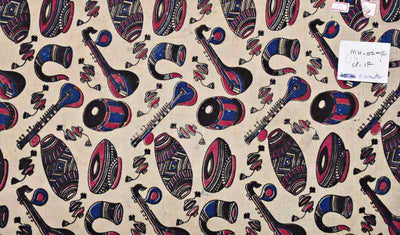 Cream Kalamkari Inspired Screen Print Fabric - SSEthnics