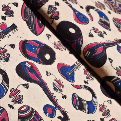 Cream Kalamkari Inspired Screen Print Fabric - SSEthnics