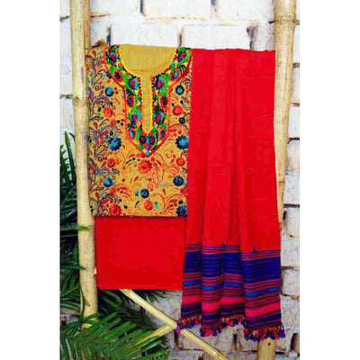 Beige Phulkari Customised Unstitched Suit - SSEthnics