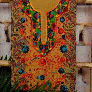 Beige Phulkari Customised Unstitched Suit - SSEthnics