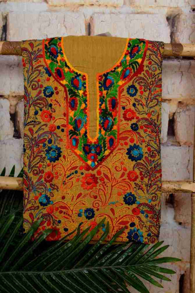 Beige Phulkari Customised Unstitched Suit - SSEthnics