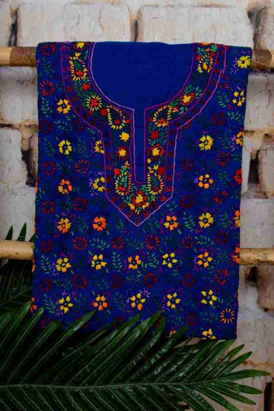 Blue Phulkari Customised Unstitched Suit - SSEthnics