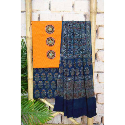 Orange Ajrakh Customised Unstitched Suit - SSEthnics