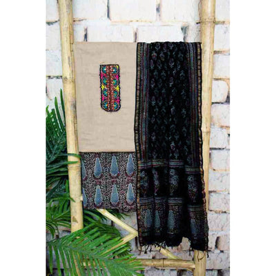 Beige Ajrakh Customised Unstitched Suit - SSEthnics