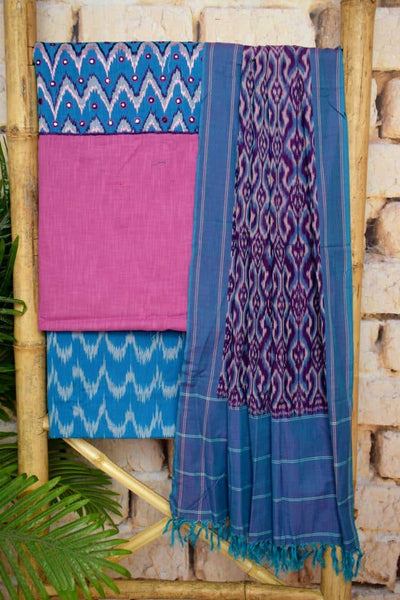 Purple Ikat Customised Unstitched Suit - SSEthnics