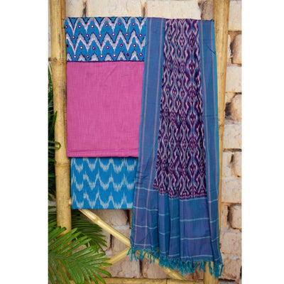 Purple Ikat Customised Unstitched Suit - SSEthnics