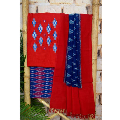 Red Ikat Customised Unstitched Suit - SSEthnics