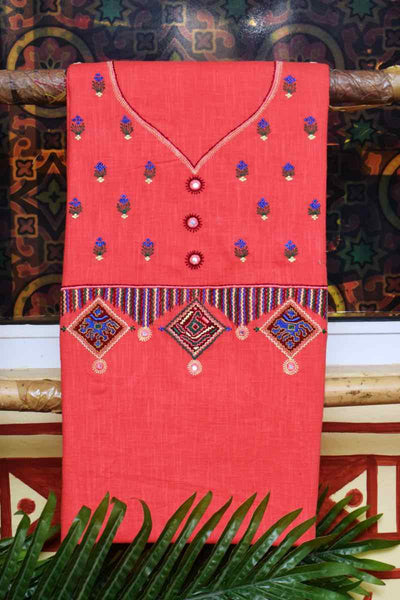 Orange Embroidered Digital Print Dupatta Set - SSEthnics