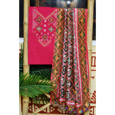 Pink Embroidered Digital Print Dupatta Set - SSEthnics