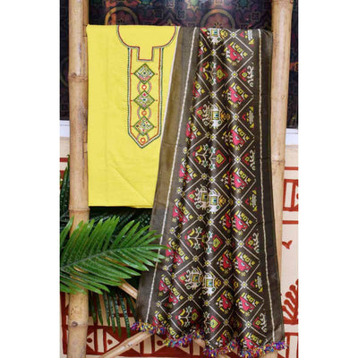 Yellow Embroidered Digital Print Dupatta Set - SSEthnics