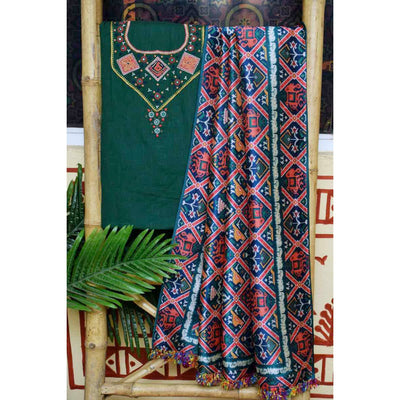 Green Embroidered Digital Print Dupatta Set - SSEthnics