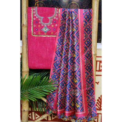 Pink Embroidered Digital Print Dupatta Set - SSEthnics