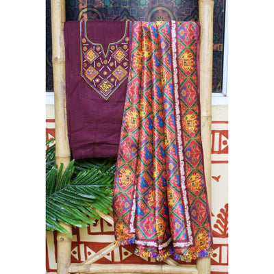 Maroon Embroidered Digital Print Dupatta Set - SSEthnics