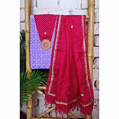 Lavendar Applique Patchwork Kurti with Kota Silk Dupatta - SSEthnics