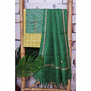 Green Applique Patchwork Kurti with Kota Silk Dupatta - SSEthnics
