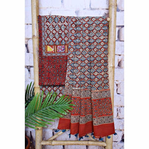 Madder Ajrakh Block Print Patchwork Suit - SSEthnics
