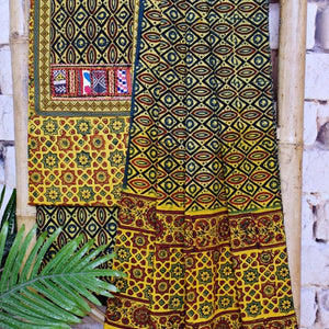Yellow Ajrakh Block Print Patchwork Suit - SSEthnics
