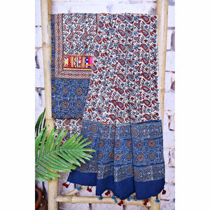 Indigo Ajrakh Block Print Patchwork Suit - SSEthnics