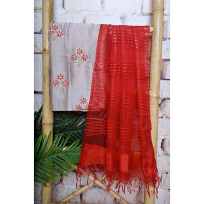 Blue-Pink Gota Patti Set with Tissue-Linen Dupatta - SSEthnics