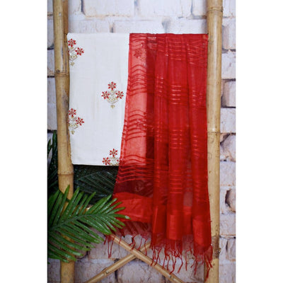 Blue-Pink Gota Patti Set with Tissue-Linen Dupatta - SSEthnics