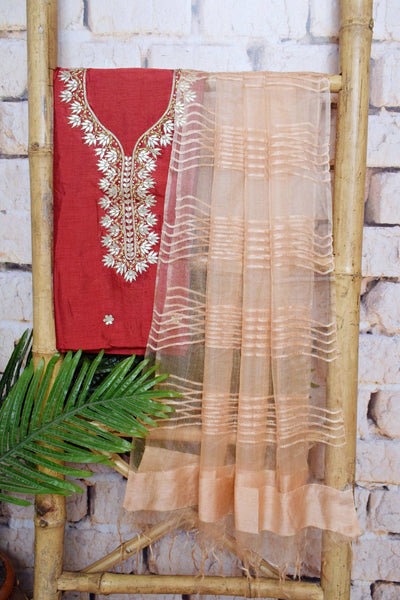 Red Gota Patti Set with Tissue Dupatta