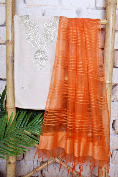 Cream Gota Patti Set with Tissue Dupatta