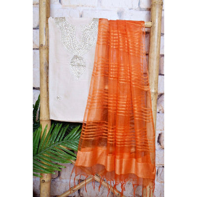 Blue-Pink Gota Patti Set with Tissue-Linen Dupatta - SSEthnics