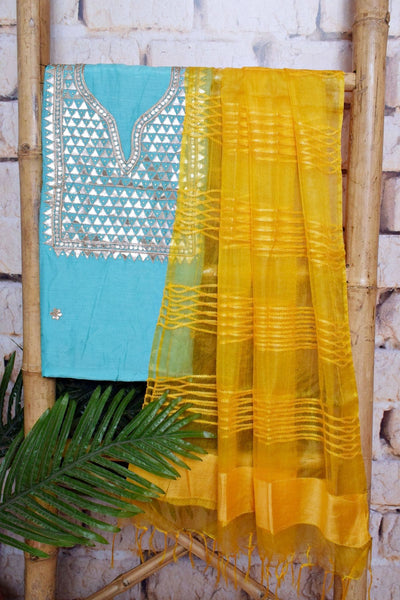 Blue Gota Patti Set with Tissue Dupatta
