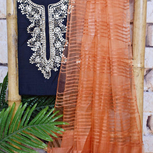 Navy Blue Gota Patti Set with Tissue Dupatta