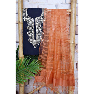 Blue-Pink Gota Patti Set with Tissue-Linen Dupatta - SSEthnics