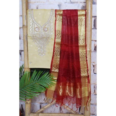 Beige Gota Patti Kota Set with Tissue Dupatta- SSEthnics