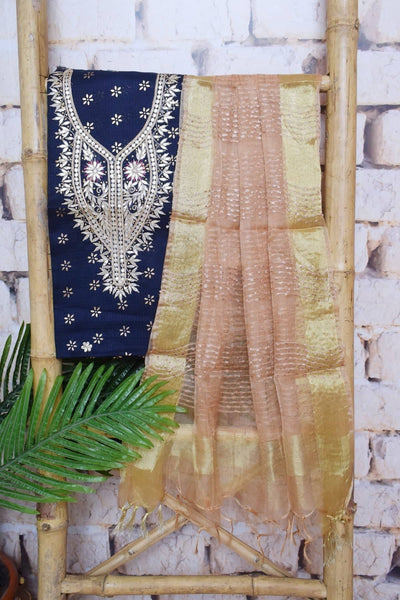 Navy Blue Gota Patti Kota Set with Tissue Dupatta- SSEthnics
