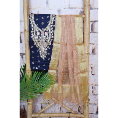 Navy Blue Gota Patti Kota Set with Tissue Dupatta- SSEthnics