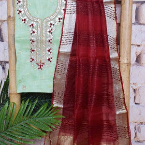 Green Gota Patti Kota Set with Tissue Dupatta- SSEthnics