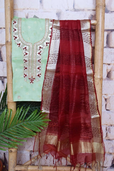Green Gota Patti Kota Set with Tissue Dupatta- SSEthnics