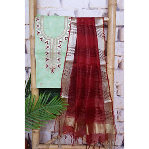 Green Gota Patti Kota Set with Tissue Dupatta- SSEthnics