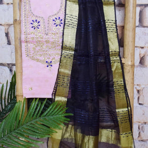 Pink Gota Patti Kota Set with Tissue Dupatta- SSEthnics