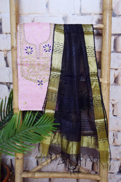 Pink Gota Patti Kota Set with Tissue Dupatta- SSEthnics