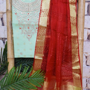 Green Gota Patti Kota Set with Tissue Dupatta- SSEthnics