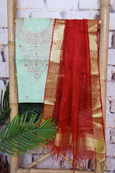 Green Gota Patti Kota Set with Tissue Dupatta- SSEthnics