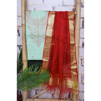 Green Gota Patti Kota Set with Tissue Dupatta- SSEthnics