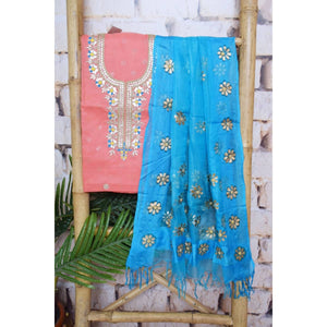 Pink Gota Patti Kota Set with Tissue Dupatta- SSEthnics