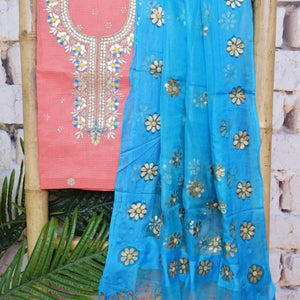 Pink Gota Patti Kota Set with Tissue Dupatta- SSEthnics