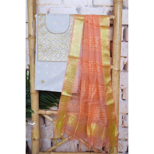 Grey Gota Patti Kota Set with Tissue Dupatta